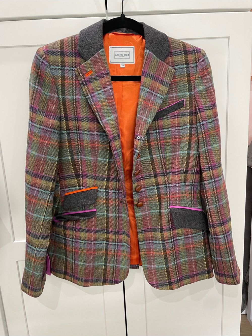 Vintage Multicolor Plaid Wool Blend Blazer - Pink/Green